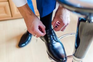 tying shoes