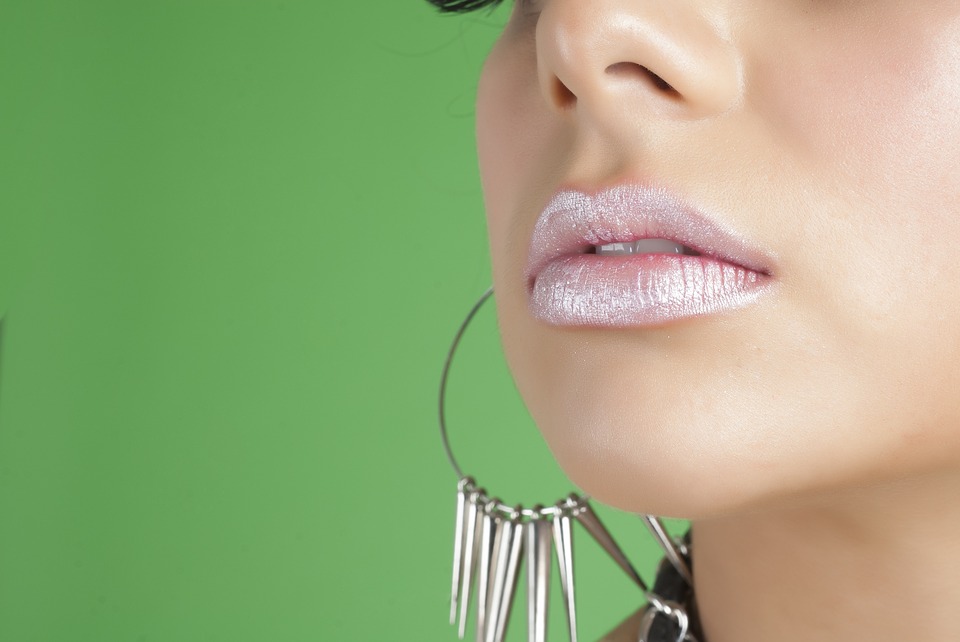 woman with purple lipstick